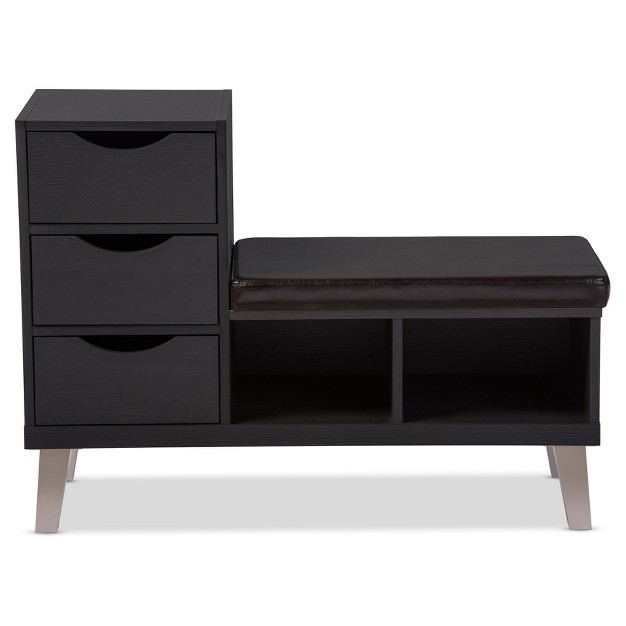 Arielle Modern And Contemporary Wood 3 Drawer Shoe Entryway Benches With Two Open Shelves Dark Brown Baxton Studio