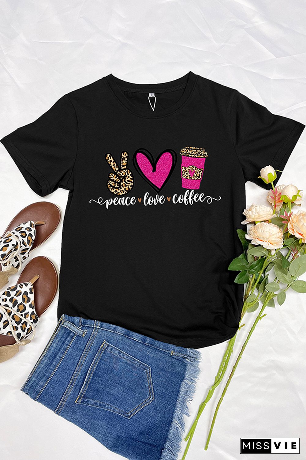 Peace Love Coffee Short Sleeve Graphic Tee Wholesale