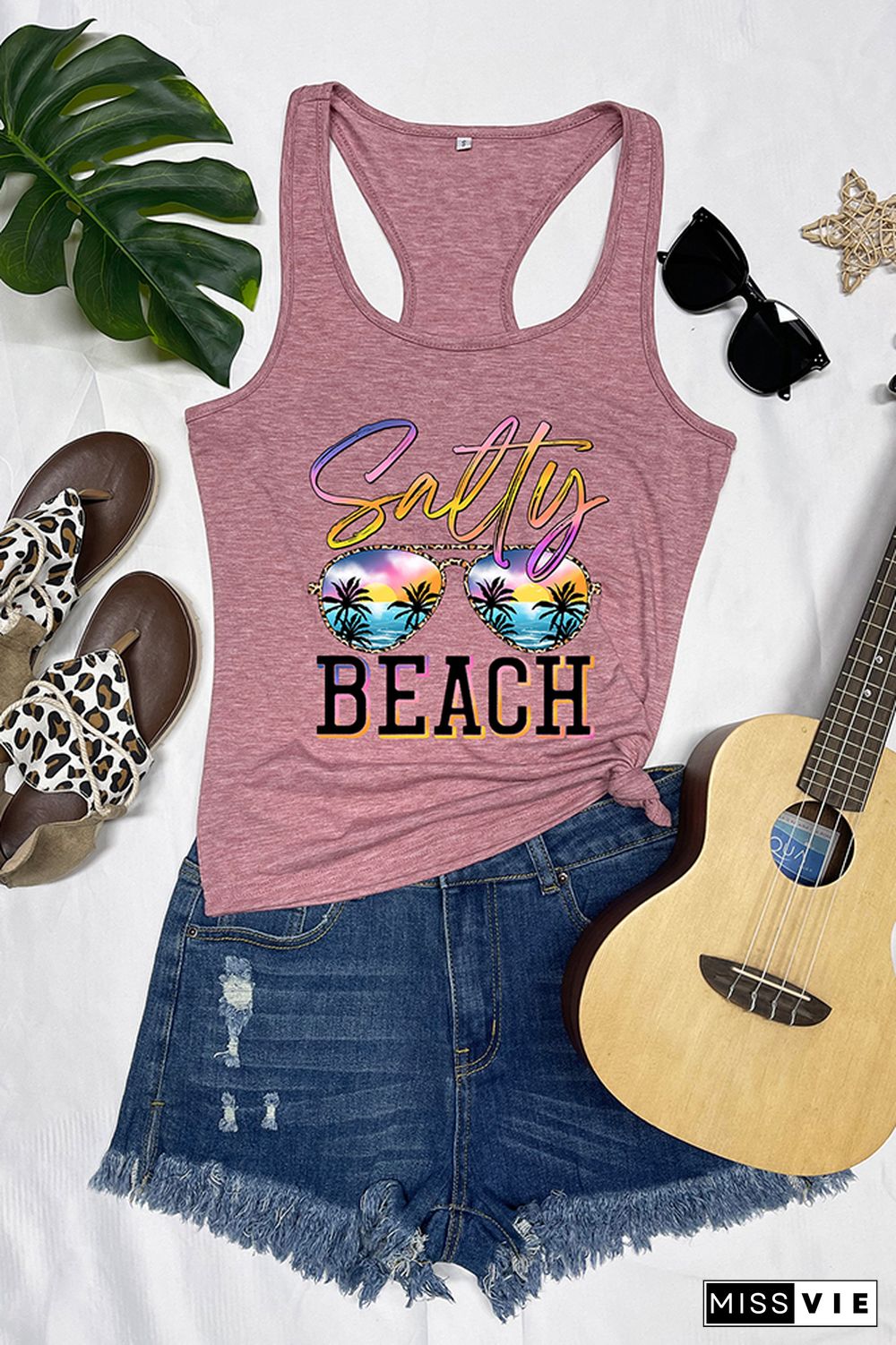 Salty Beach Sunglasses Printed Sleeveless Tank Top Wholesale