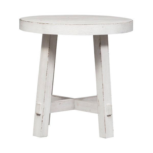 Modern Farmhouse Flea Market White Distressed Splay Leg Round End Table