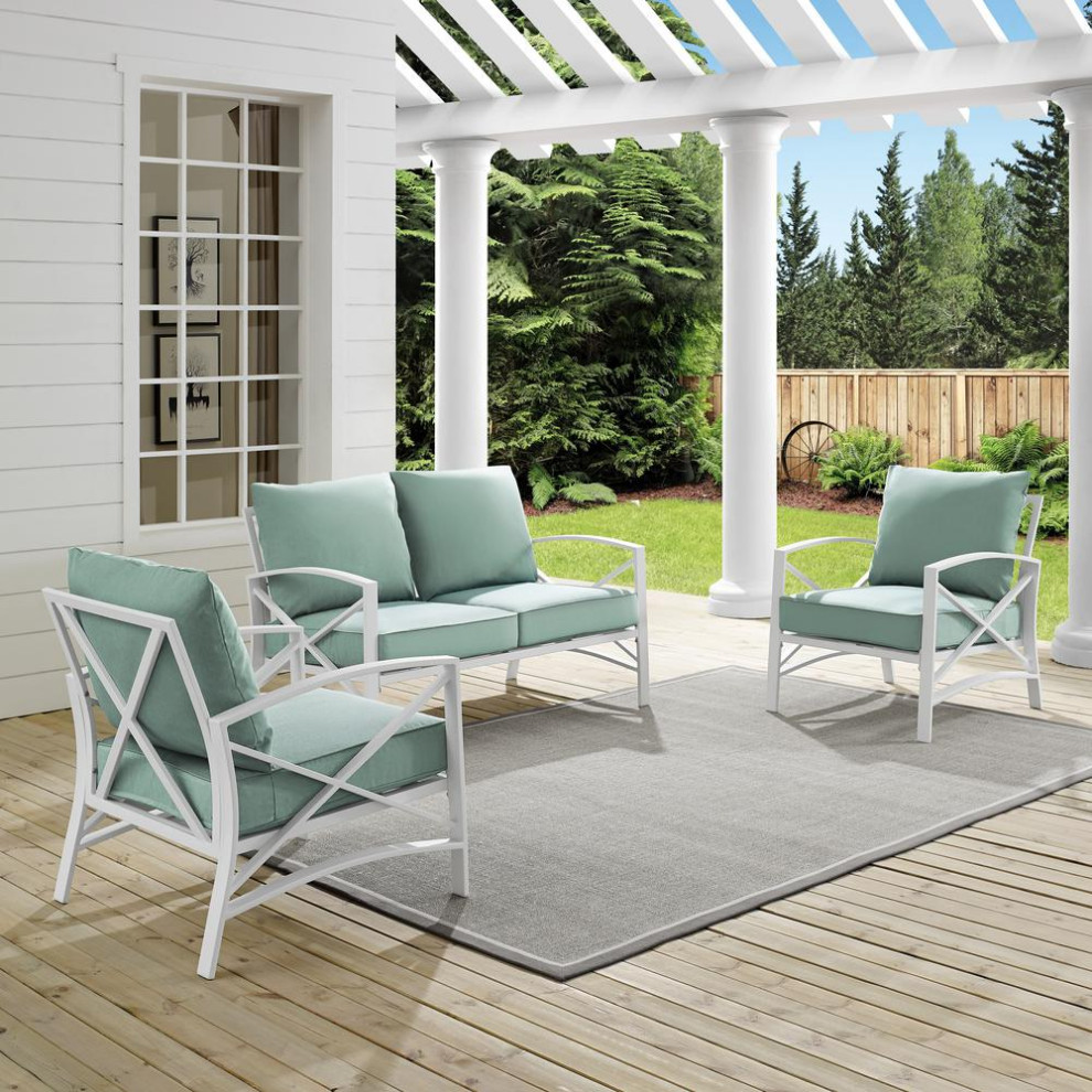 Kaplan 3Pc Outdoor Conversation Set Mist/White   Contemporary   Outdoor Lounge Sets   by Pot Racks Plus  Houzz