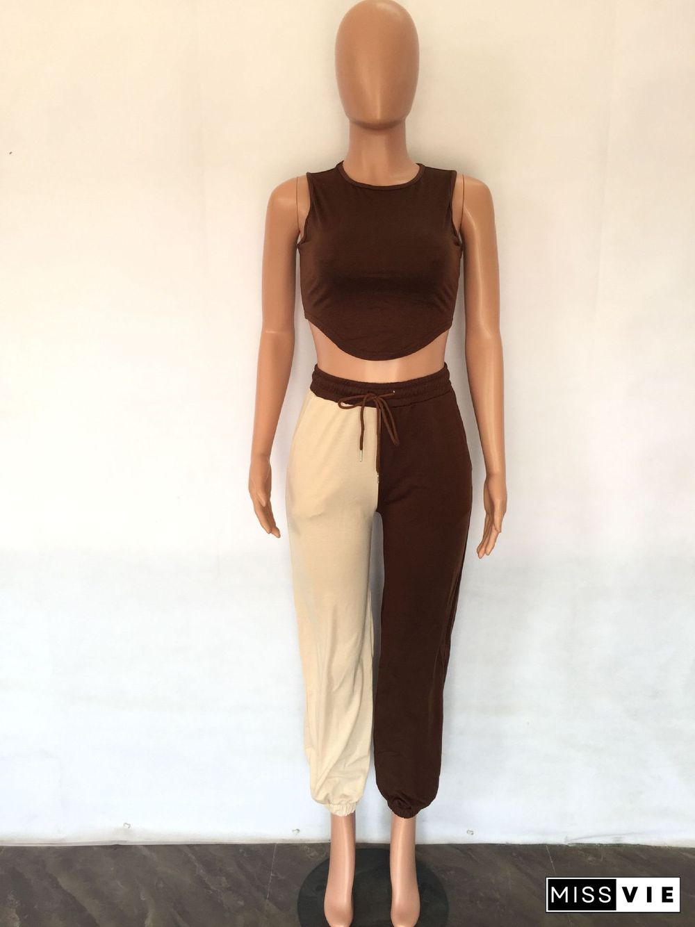 Back Cut out Tank Crop Top Sweatpants 2 Piece Set