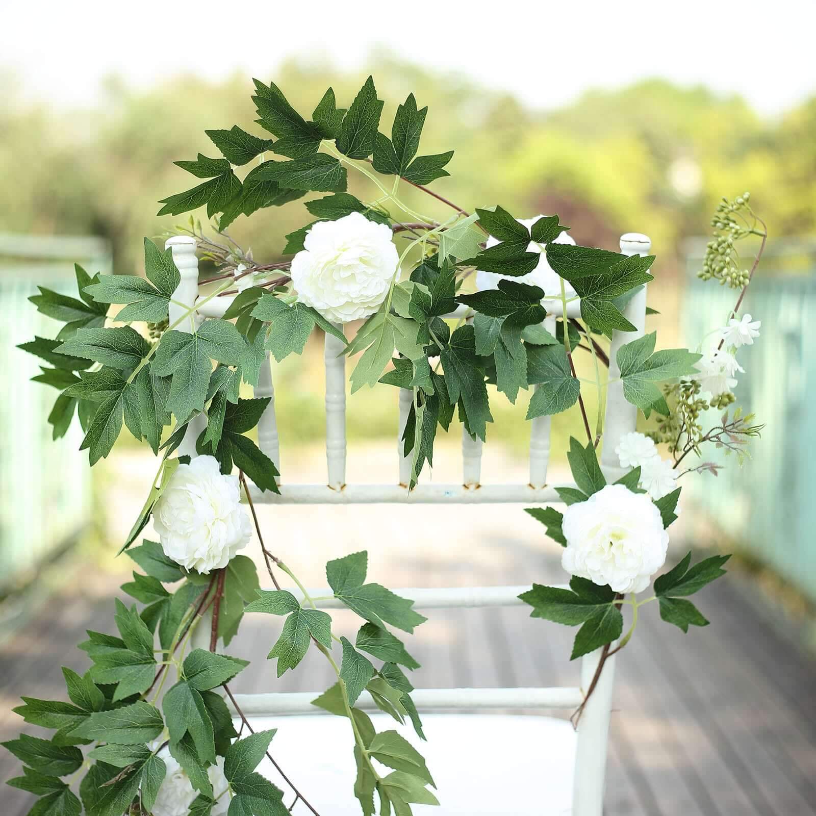 White Artificial Silk Peony/Foliage Hanging Flower Garland Vine 6ft