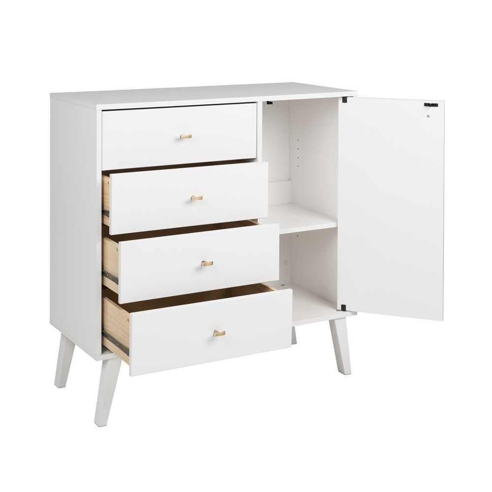 Prepac Milo Mid Century Modern 4 Drawer Combo Dresser  Chest of Drawers With Door  Contemporary Bedroom Furniture