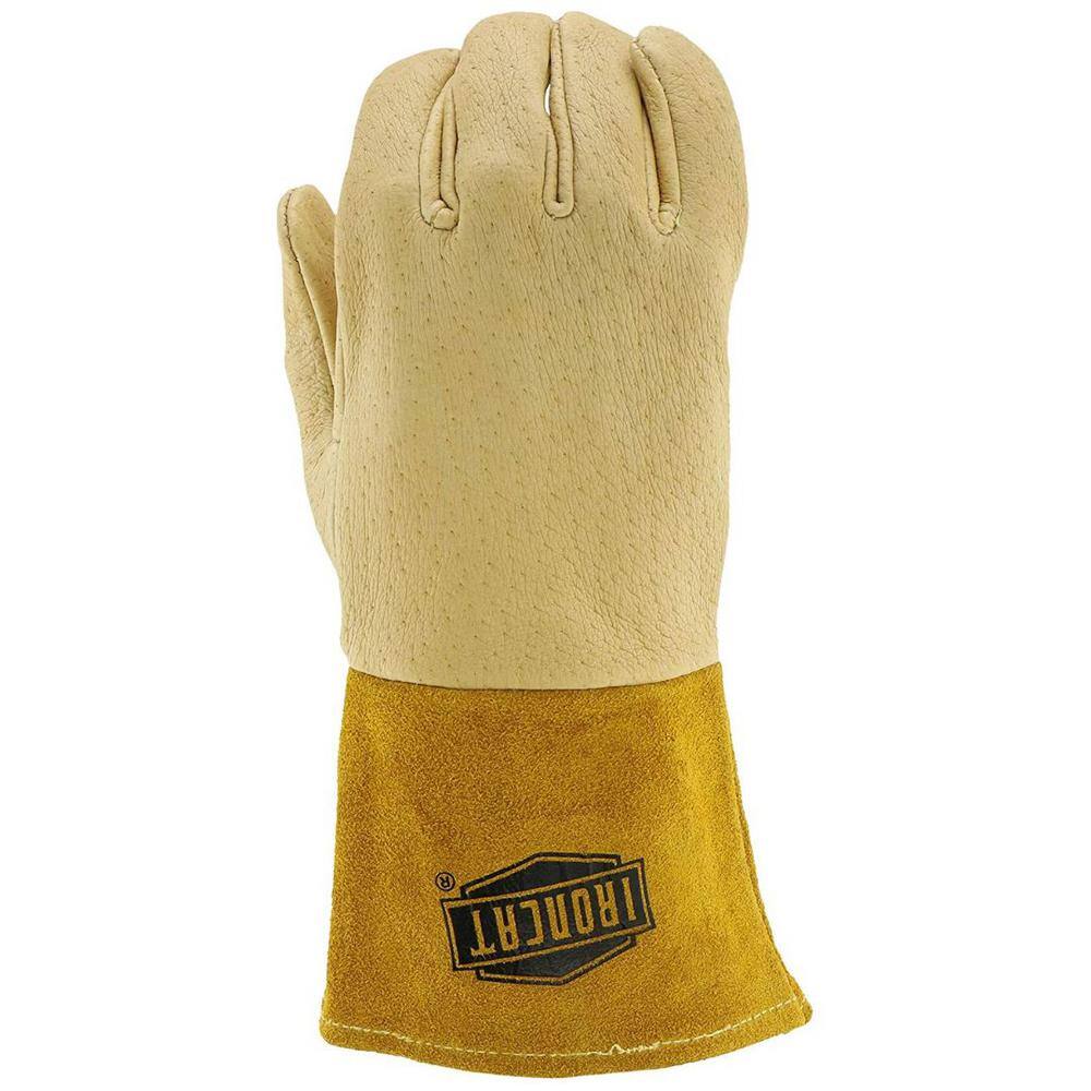 Ironcat Large Premium Top Grain Pigskin Leather Men's MIG Welding Glove with Kevlar Stitching and Protective Gauntlet Cuff 6021L