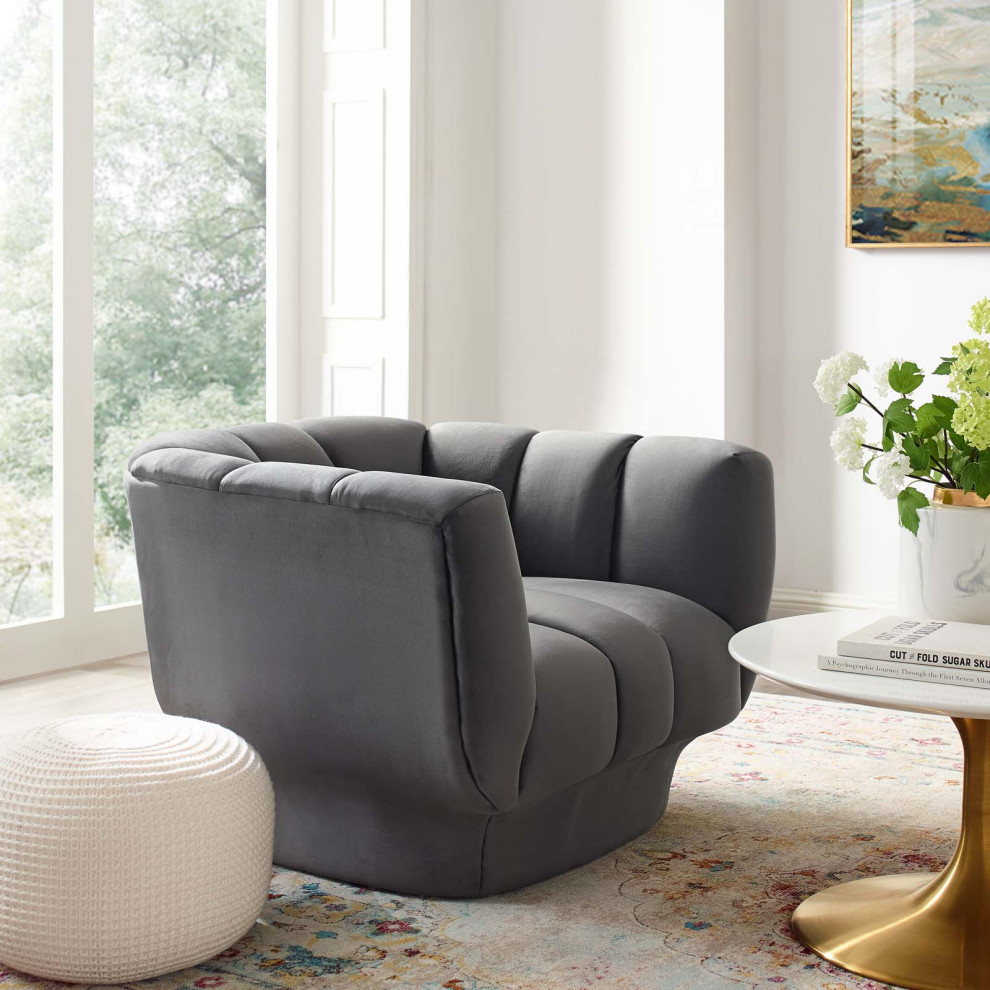 Gray Entertain Vertical Channel Tufted Performance Velvet Armchair   Contemporary   Armchairs And Accent Chairs   by Homesquare  Houzz