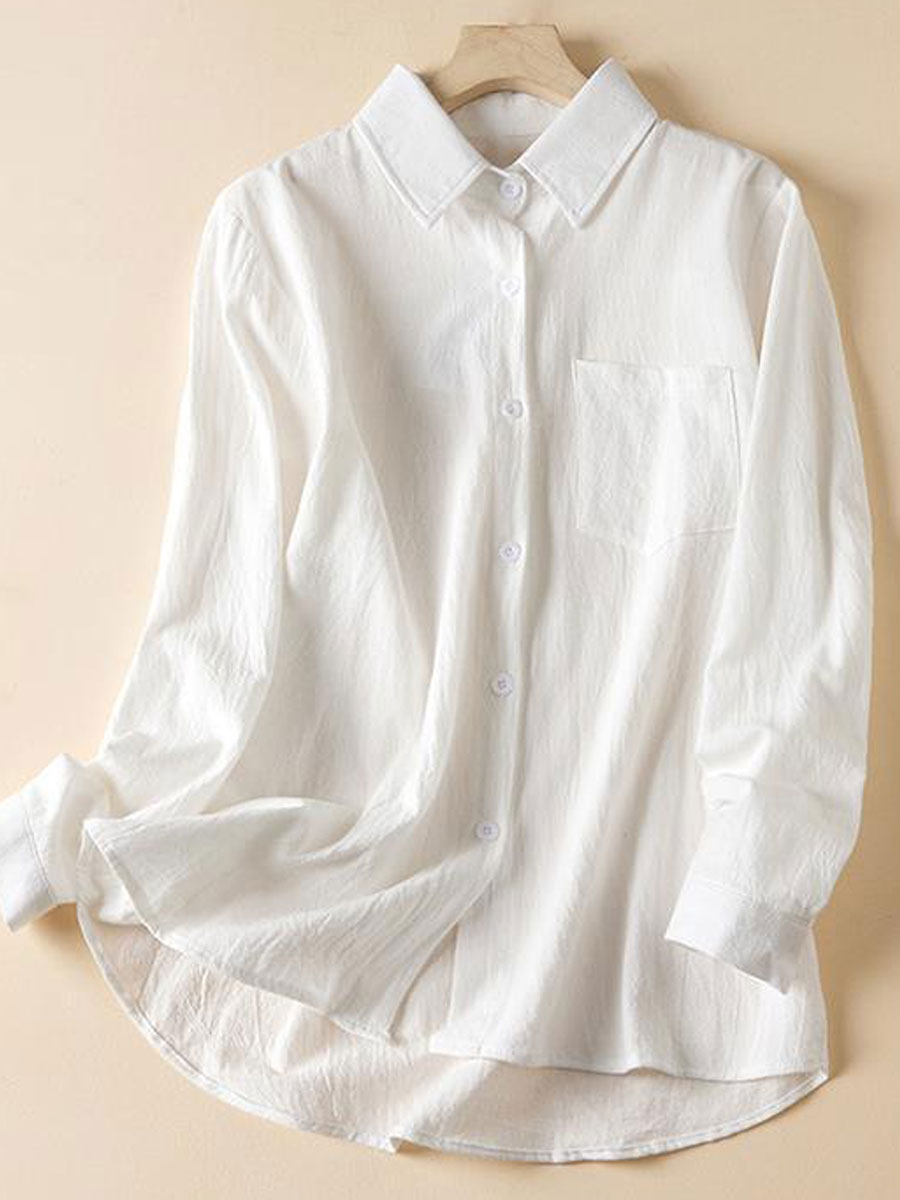 Casual Loose Solid Color Long-sleeved Blouse