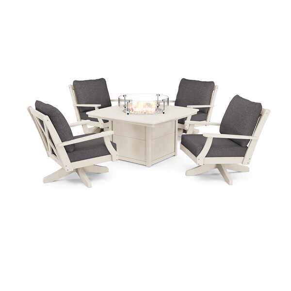 POLYWOOD Braxton 5Piece Deep Seating Swivel Conversation Set with Fire Pit Table