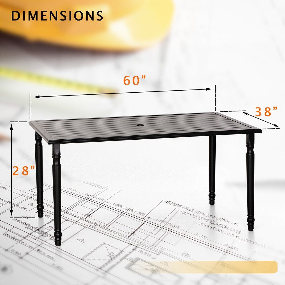 Rectangle Metal Patio Outdoor Dining Table with Umbrella Hole