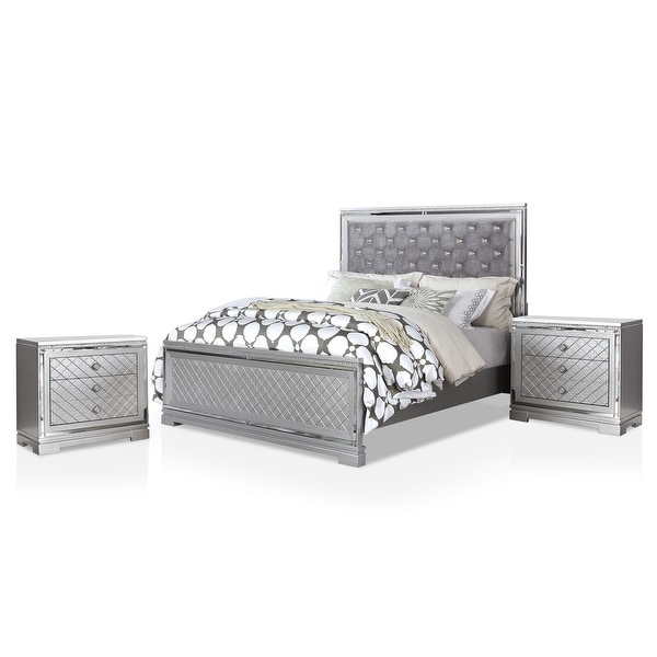 Furniture of America Seleena Silver 3-piece Bed and Nightstands Set - - 34552719