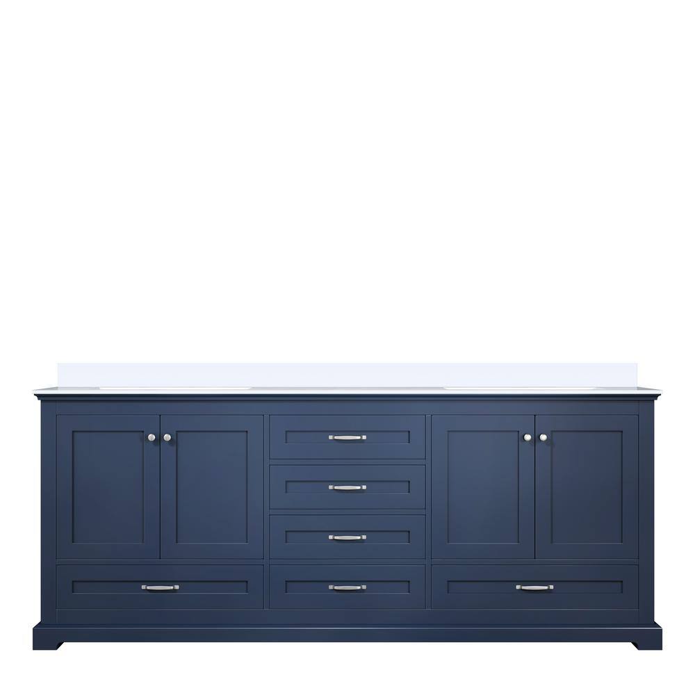 Lexora Dukes 80 in. W x 22 in. D Navy Blue Double Bath Vanity and White Quartz Top LD342280DEWQ000