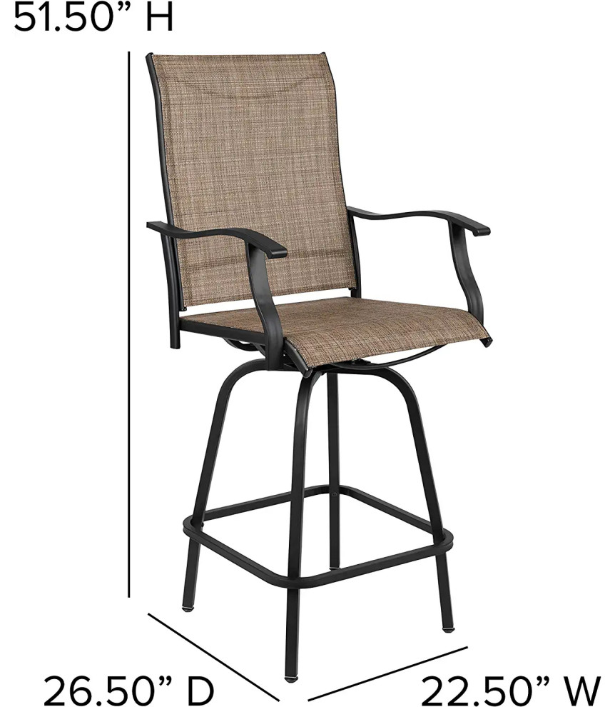 Set of 2 Outdoor Bar Stool  Swiveling Sling Fabric Seat With Curved Arms   Transitional   Outdoor Bar Stools And Counter Stools   by Decor Love  Houzz