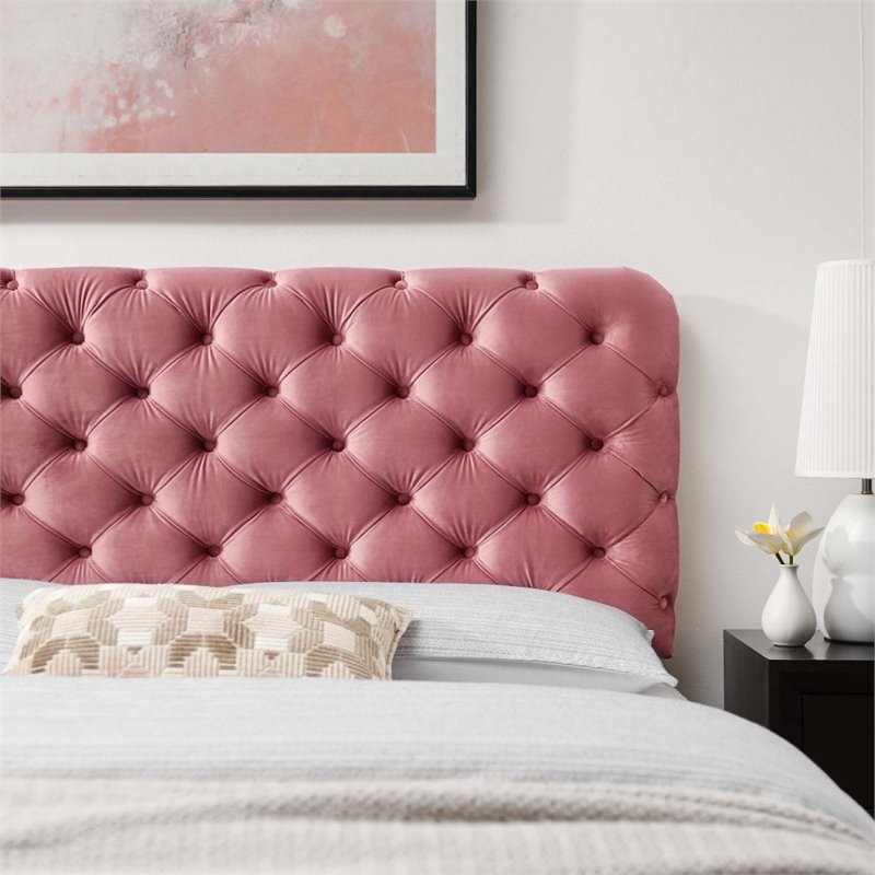 Modway Lizzy Tufted Full/Queen Performance Velvet Headboard in Dusty Rose   Transitional   Headboards   by Homesquare  Houzz