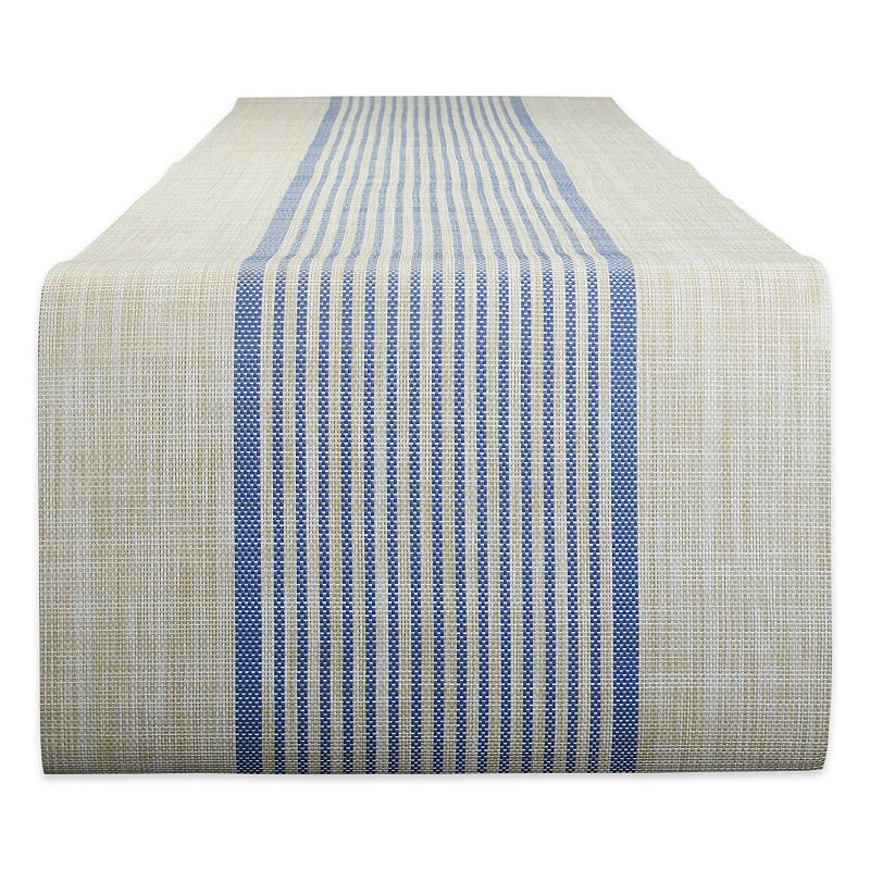 14 x 72 French Blue and Beige Middle Stripe PVC Woven Table Runner