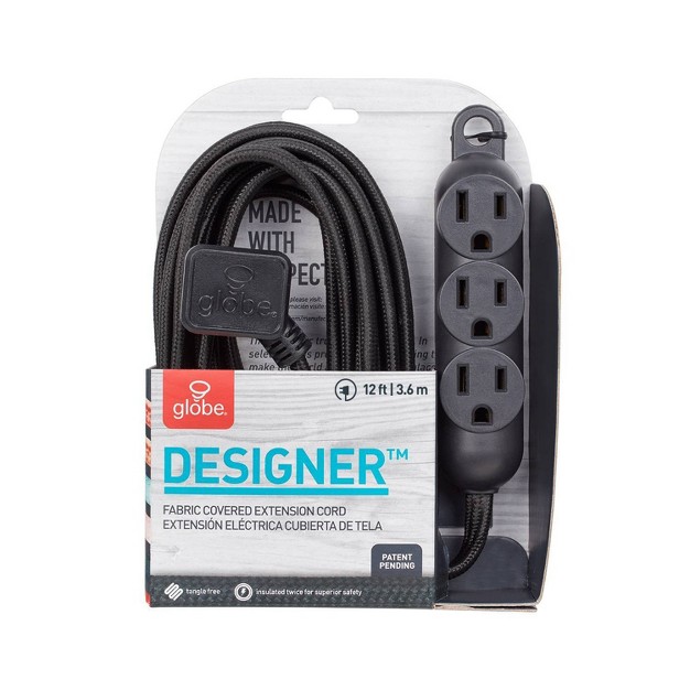 Globe Electric 12 x27 3 Outlet Extension Cord Black