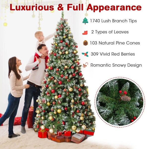 Gymax 9 FT PreLit Christmas Tree Artificial Hinged Christmas Tree w/