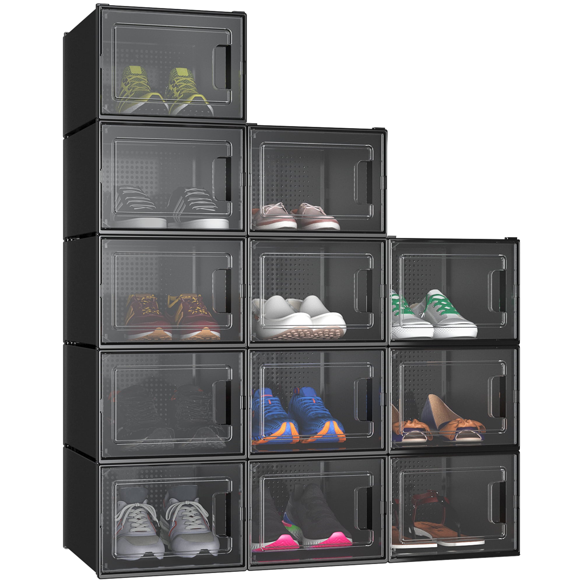 YITAHOME 12Pcs Shoe Box Stackable Storage Plastic Sneaker Organizer Big Cases Large High Heel