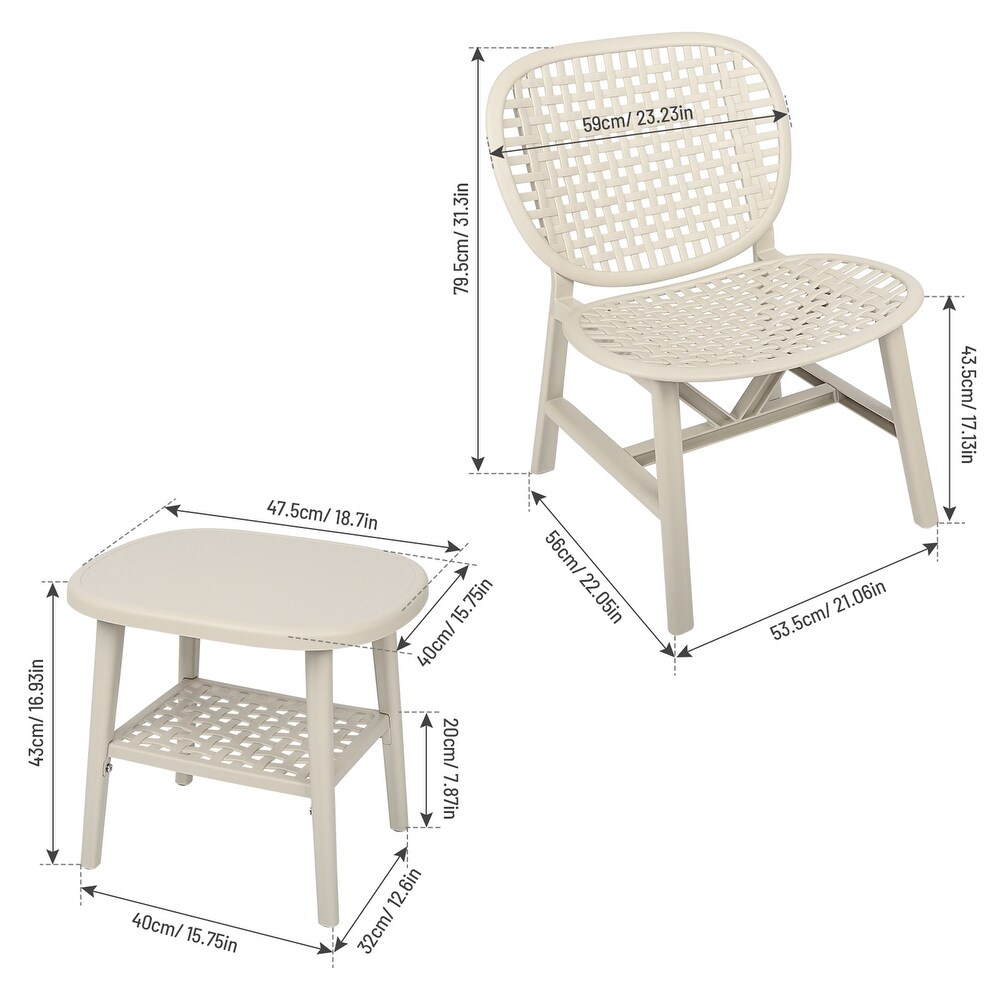 3 Pieces Patio Table Chair Set With Open Shelf