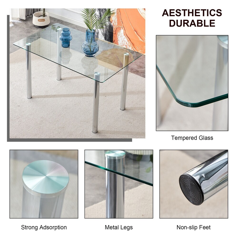 Rectangular Glass Dining Table  Modern Clear Tempered Glass Table with Metal Tube Legs (51x31\