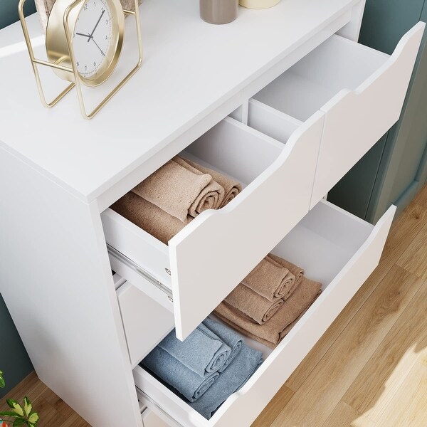 Modern 5 Drawer Dresser， Chest of Drawers with Storage， Wood Clothing Organizer with Cut-Out Handles， Accent Storage Cabinet - - 37668294