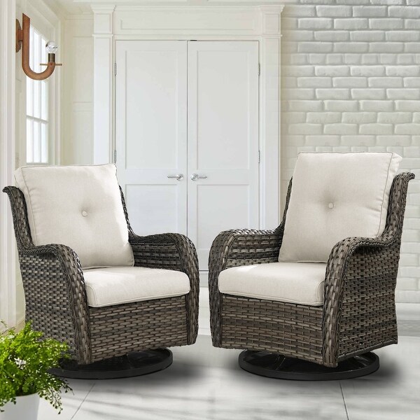 Pocassy PE Wicker Rocking Chair Swivel Chairs Glider Chair