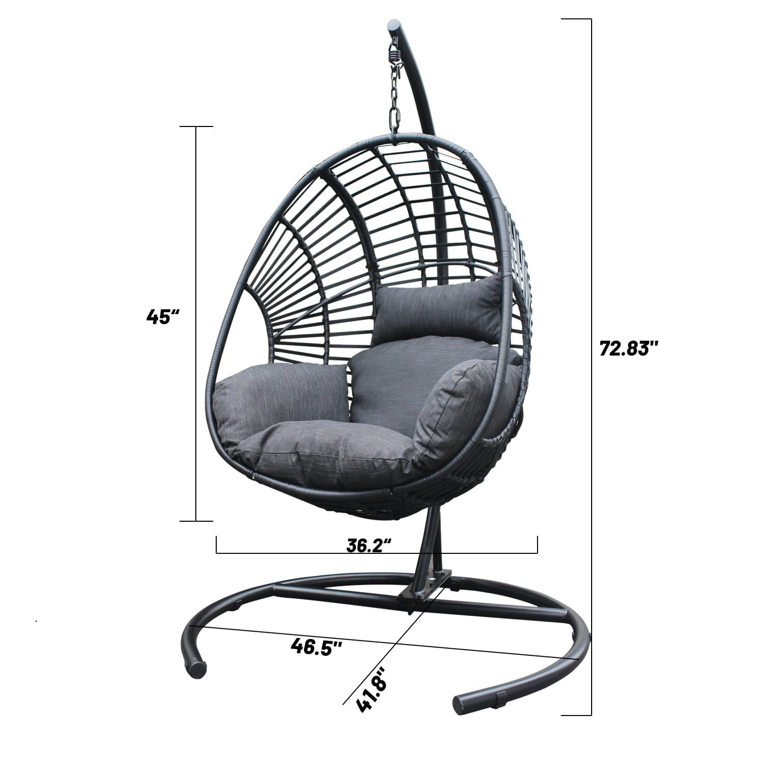 Nestfair Outdoor Indoor Black Wicker Swing Egg Chair with Antracite Cushion