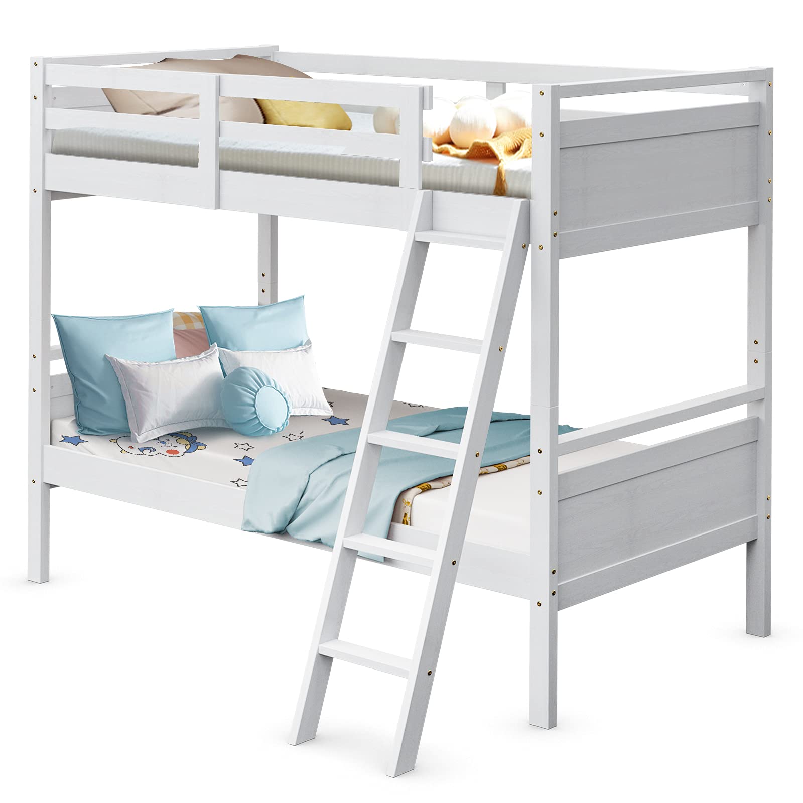 Costzon Twin-Over-Twin Wood Bunk Bed, 2-in-1 Convertible Space-Saving Bunk Bed for Bedroom Dorm Guest Room