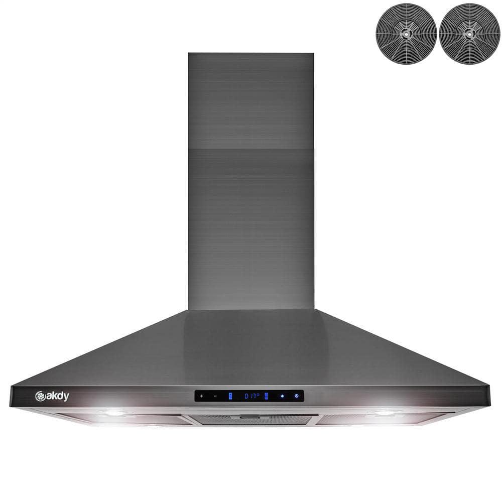 Golden Vantage 36 in 343 CFM Convertible Island Mount Range Hood with Lights and Touch Control in Black Stainless Steel