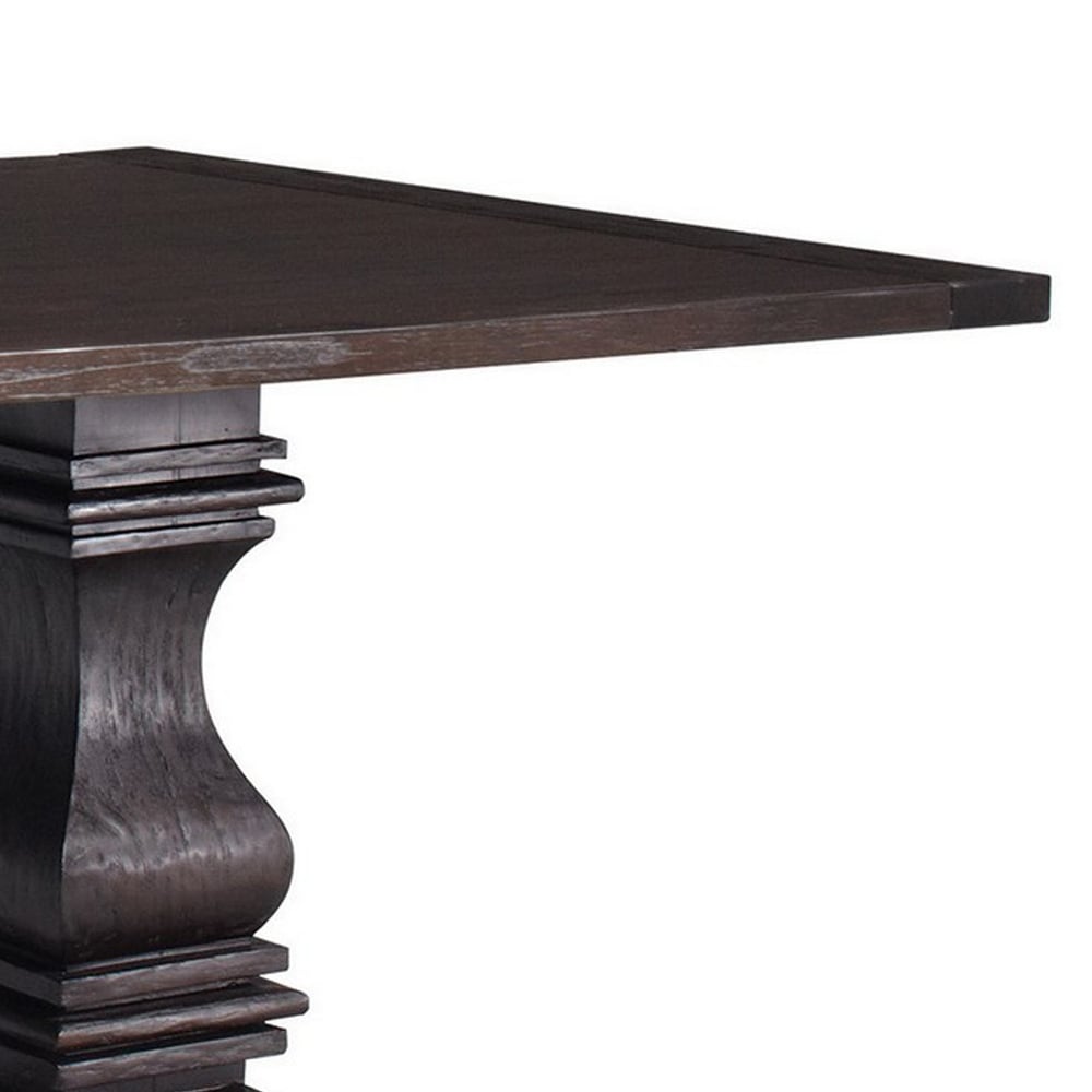 86 Inch Dining Table  Turned Legs  Double Pedestal  Rustic Espresso Brown