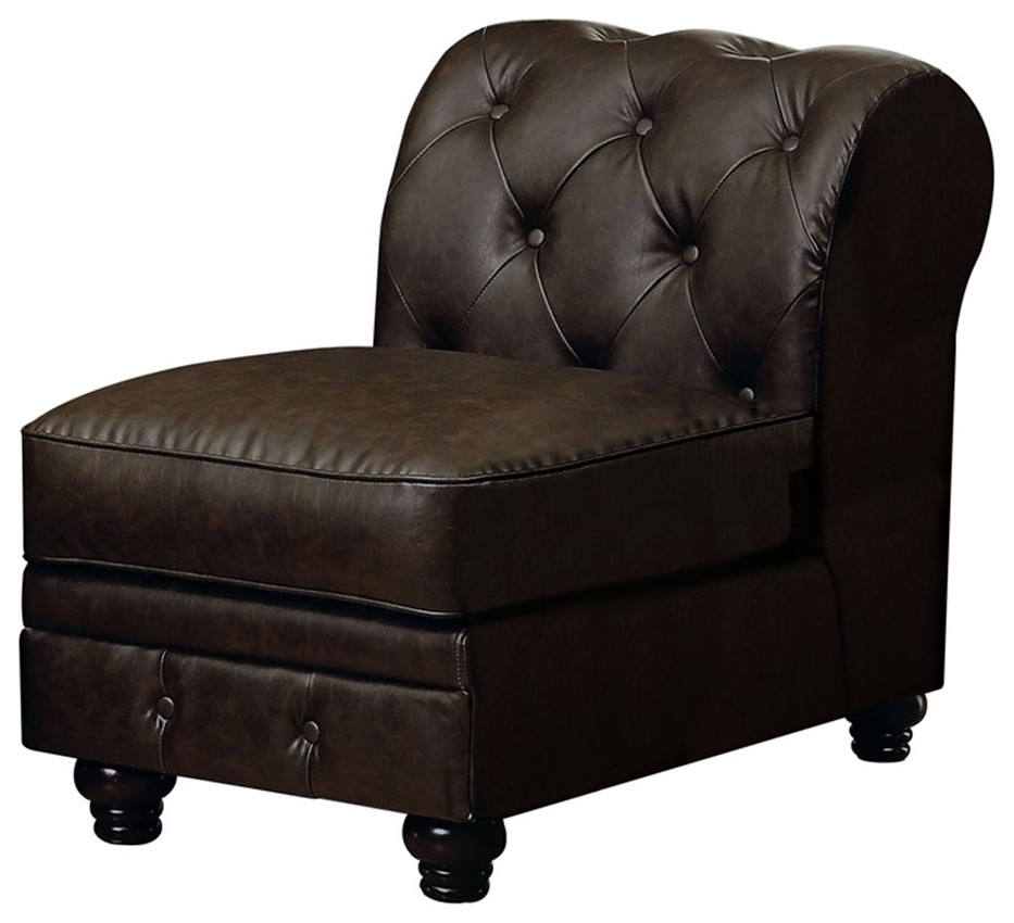 Bowery Hill Faux Leather Tufted Armless Chair in Brown Finish   Traditional   Armchairs And Accent Chairs   by Homesquare  Houzz