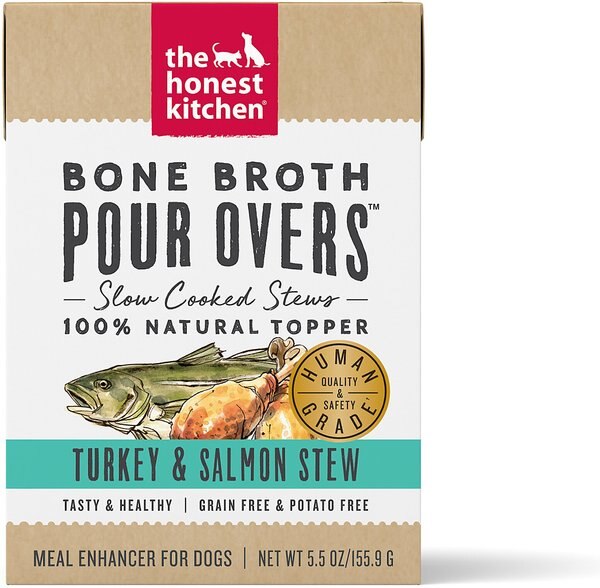 The Honest Kitchen Bone Broth POUR OVERS Turkey and Salmon Stew Wet Dog Food Topper