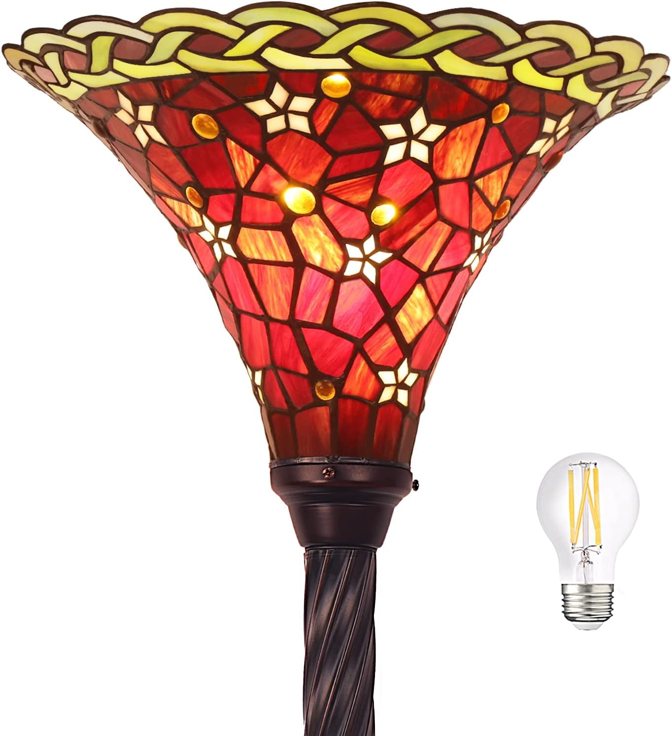 SHADY Tiffany Lamp Dragonfly Stained Glass Floor Reading Lamp 61\u2019\u2019 Tall Lampshade 1 PCS LED Bulb(2700K E26) Included Christmas Gift