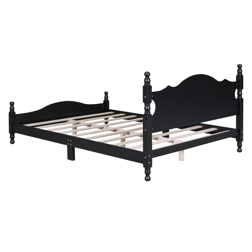 Queen Size Retro Platform Bed Frame with Headboard   Footboard  Black