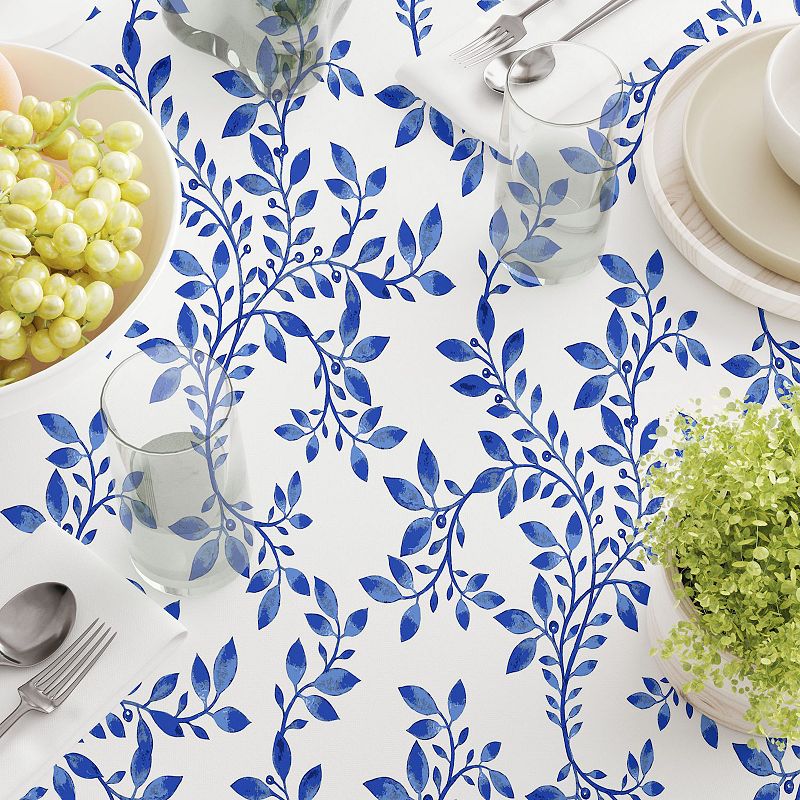 Square Tablecloth， 100% Polyester， 54x54， Swirly Blue Vines