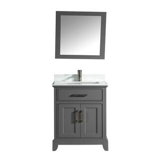 Vanity Art Genoa 30 in. W x 22 in. D x 36 in. H Bath Vanity in Grey with Engineered Marble Top in White with Basin and Mirror VA1030-G