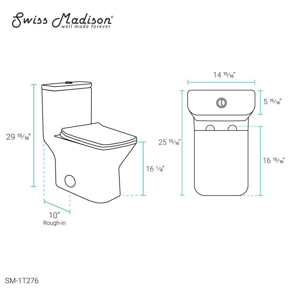 Swiss Madison Carre 10 in. 1-piece 1.11.6 GPF Dual Flush Square Toilet in Glossy White Seat Included SM-1T276