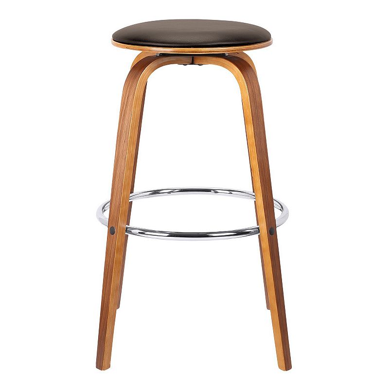 Round Leatherette Wooden Counter Stool with Flared Legs， Brown