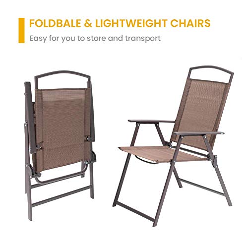 Crestlive Products Set of 4 Patio Folding Chairs 4-Pack Dining Chairs Outdoor Portable Sling with Armrest for Camping, Beach, Garden, Pool, Backyard, Deck (Brown)