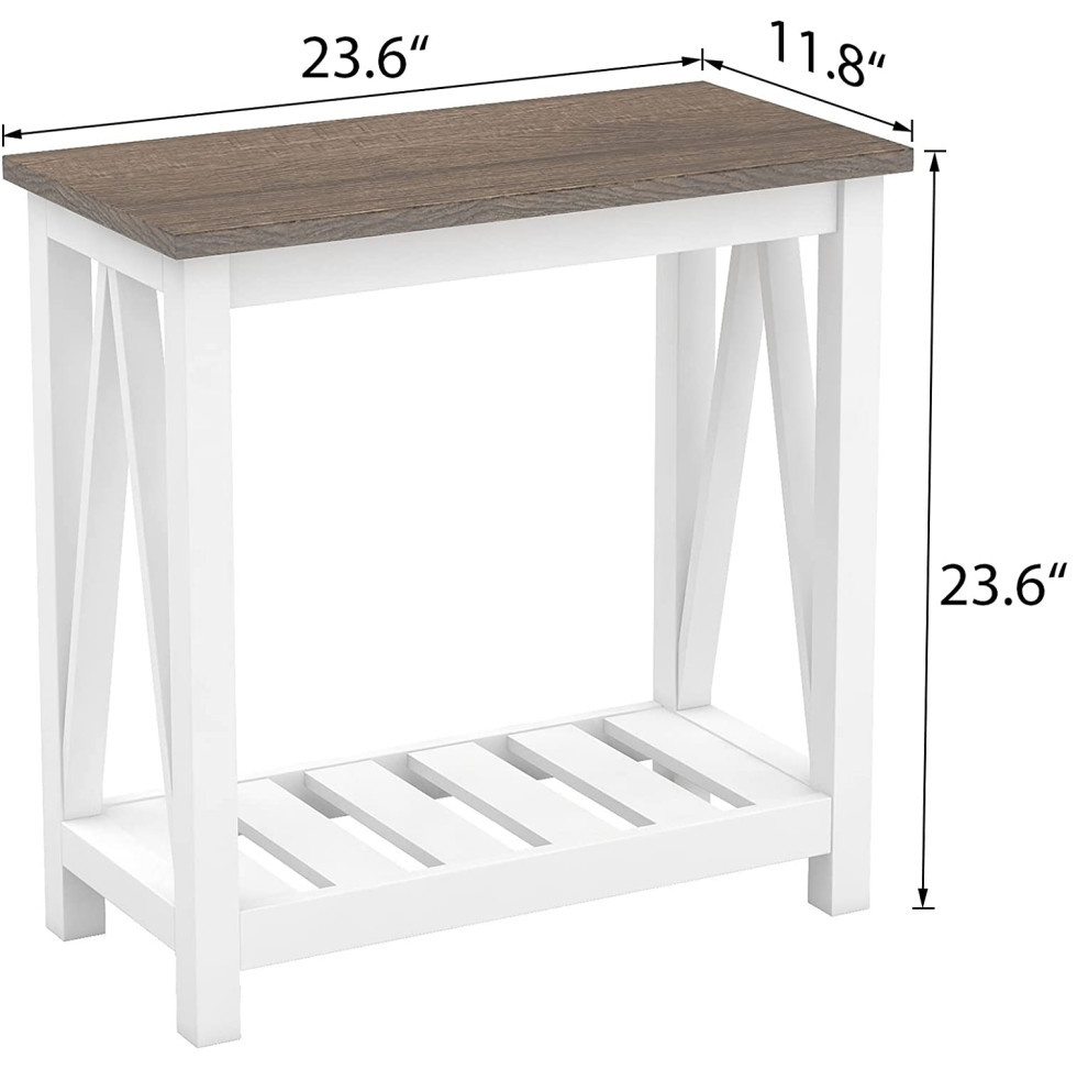 Farmhouse End Table with Storage Shelf for Small Spaces  White 2 Pack   Industrial   Coffee Table Sets   by Imtinanz  LLC  Houzz