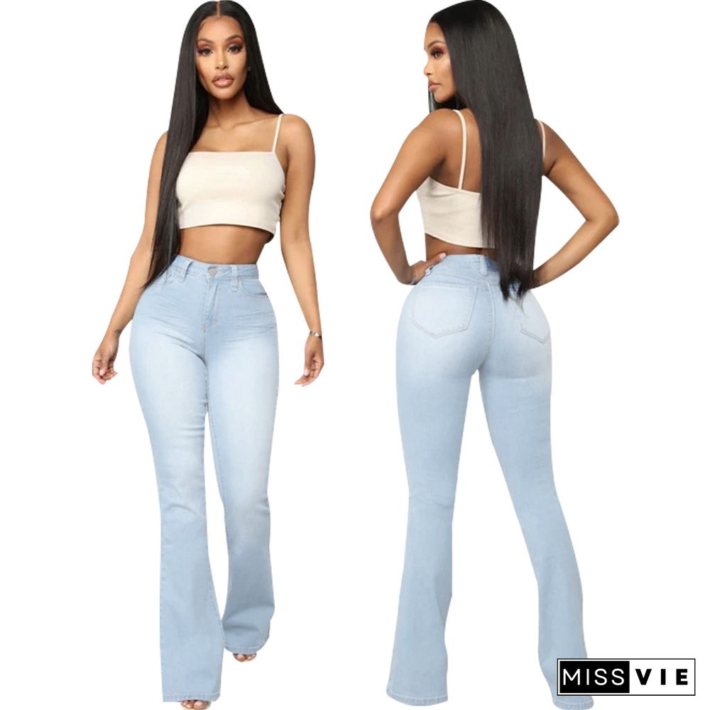 High Waist Full Length Slim Flare Jeans Pants