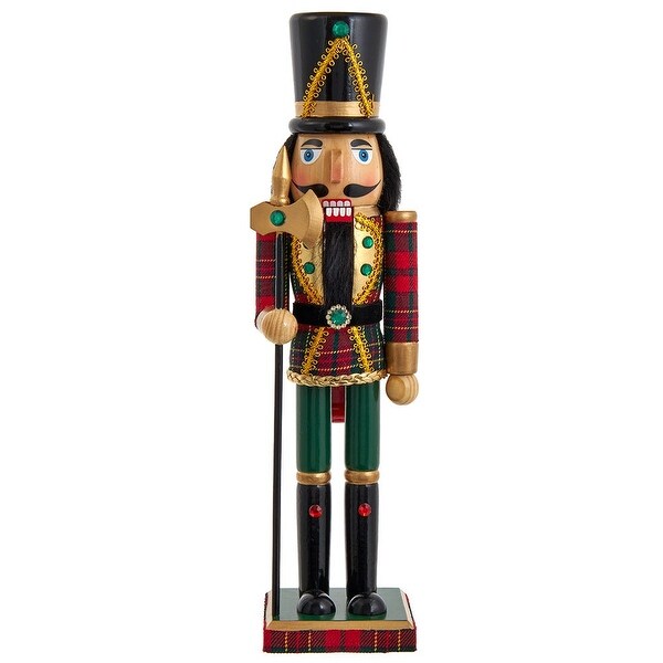 Kurt Adler 15Inch Wooden Green and Red Plaid Soldier Nutcracker