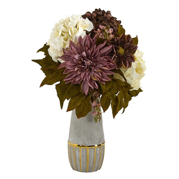 17 Peony，Hydrangea and Dahlia Arrangement in Stoneware Vase