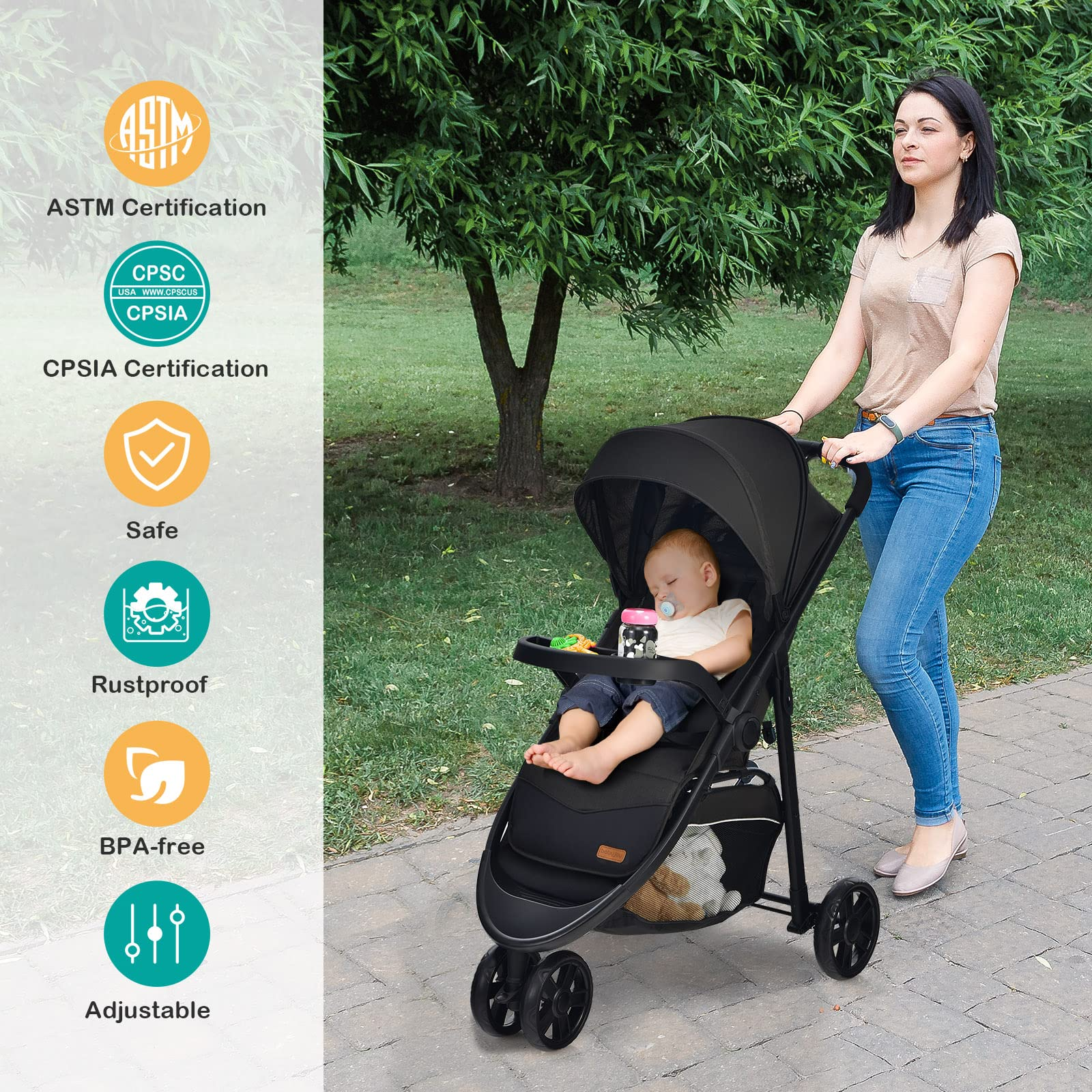 Costzon Lightweight Baby Stroller for Newborn Toddlers with 5-Point Safety Harness