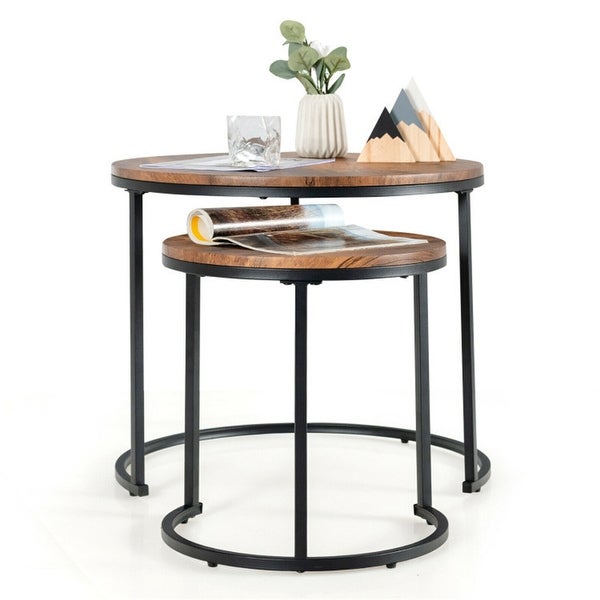 Set of 2 Round Stacking Nesting Coffee Tables