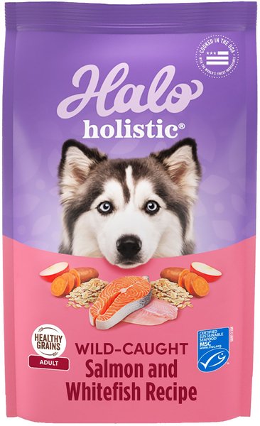 Halo Holistic Complete Digestive Health Wild-Caught Salmon and Whitefish Dog Food Recipe Adult Dry Dog Food