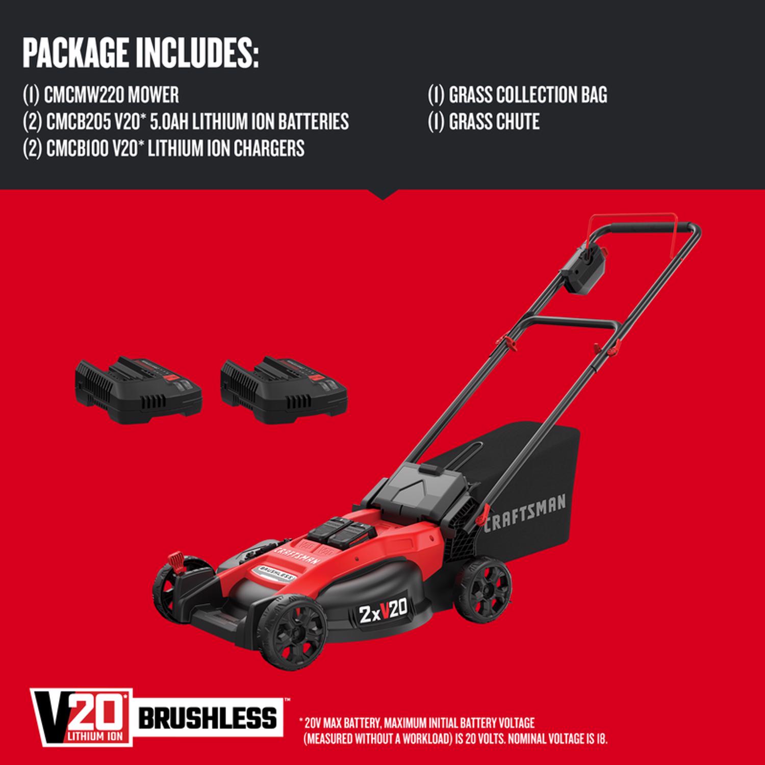 Craftsman V20 CMCMW220P2 20 in. Battery Lawn Mower Kit (Battery \u0026 Charger)