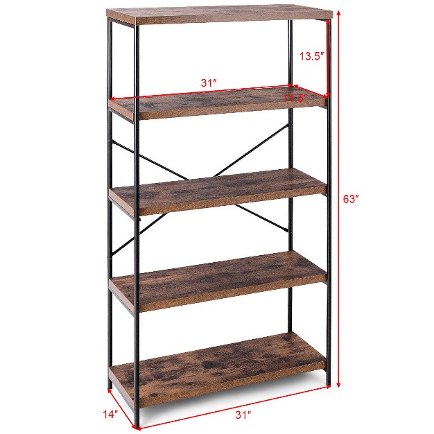 Costway 5 tier Bookshelf Industrial Etagere Bookcase Rustic Display Shelf Organizer