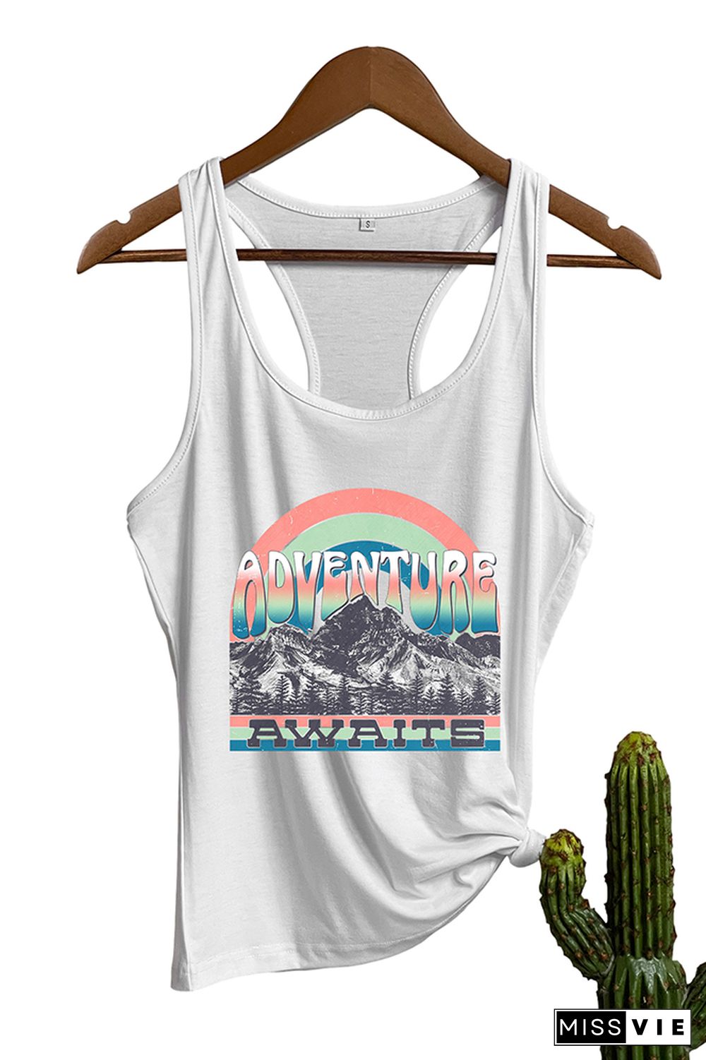 Adventure Awaits Mountains Blue Print Sleeveless Tank Top Wholesale