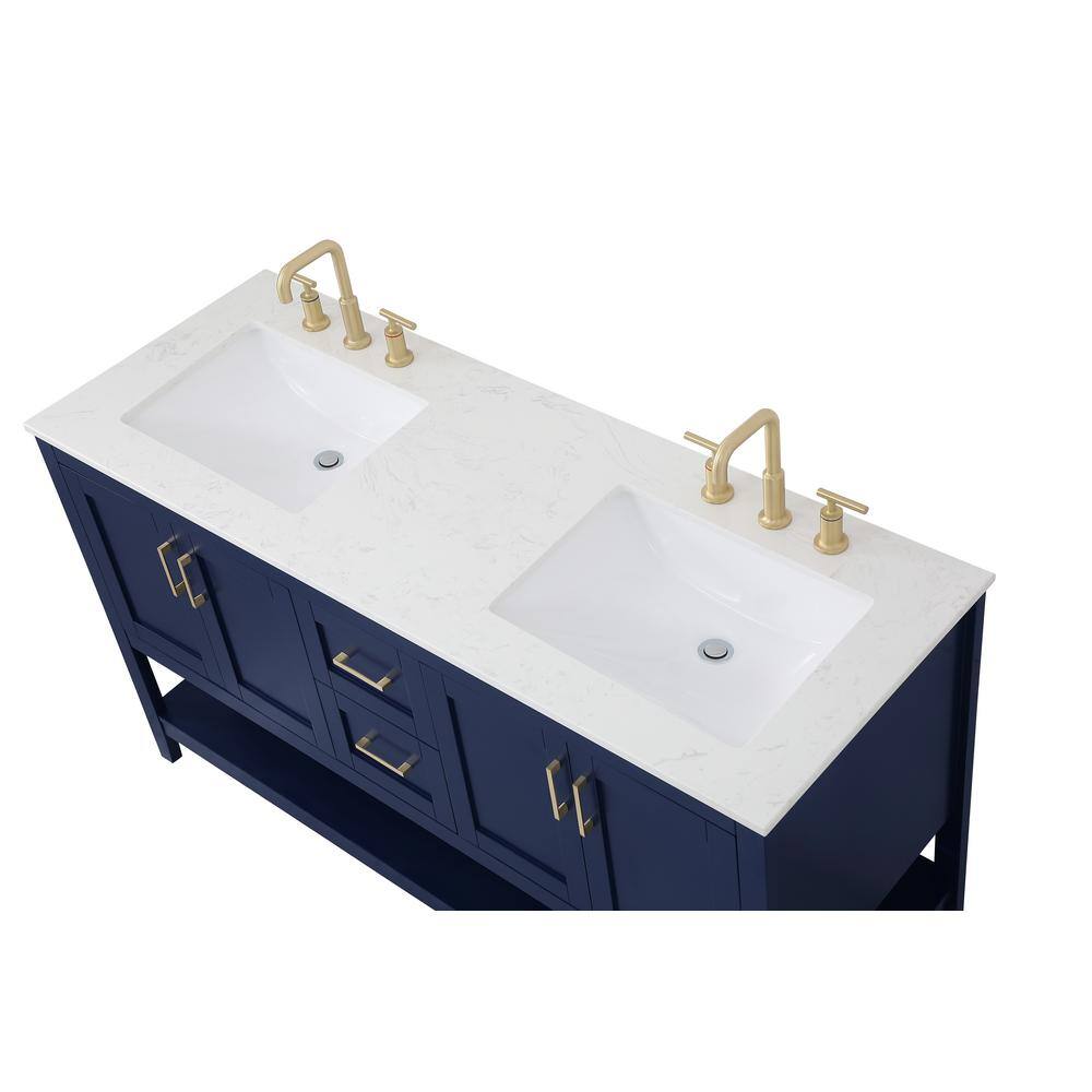 Timeless Home 60 in. W x 22 in. D x 34 in. H Double Bathroom Vanity in Blue with Calacatta Quartz TH32060Blue