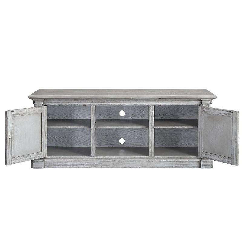 TV Stand with MDF 2 Door Storage and Farmhouse Style， Gray